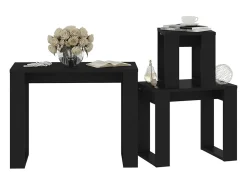 Mesas apilables 3 piezas madera contrachapada negro