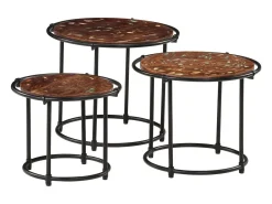 Mesas apilables 3 piezas madera maciza reciclada