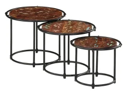 Mesas apilables 3 piezas madera maciza reciclada