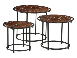 Mesas apilables 3 piezas madera maciza reciclada