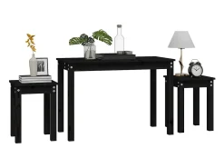 Mesas apilables 3 piezas madera maciza de pino negro