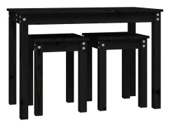 Mesas apilables 3 piezas madera maciza de pino negro
