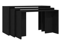 Mesas apilables 3 piezas madera contrachapada negro