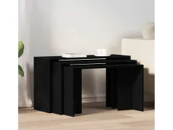 Mesas apilables 3 piezas madera contrachapada negro