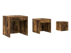 Mesas apilables 3 pzas madera contrachapada roble ahumado