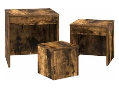 Mesas apilables 3 pzas madera contrachapada roble ahumado
