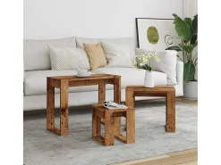Mesas apilables 3 uds madera de ingeniería madera envejecida