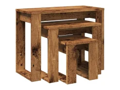 Mesas apilables 3 uds madera de ingeniería madera envejecida