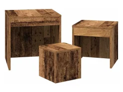 Mesas apilables 3 uds madera de ingeniería envejecida