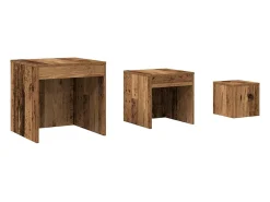 Mesas apilables 3 uds madera de ingeniería envejecida