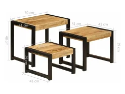 Mesas apilables 3 unidades madera maciza de mango