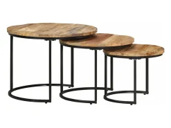 Mesas apilables 3 unidades madera rugosa de mango