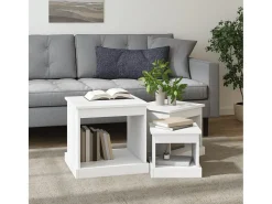Mesas apilables 3 unidades madera contrachapada blanco