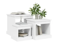 Mesas apilables 3 unidades madera contrachapada blanco