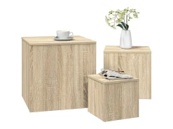 Mesas auxiliares 3 pzas madera contrachapada color roble Sonoma