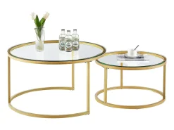 Mesas Auxiliares Nido Redondas Escandinavas en Vidrio Templado y Metal Dorado – 80x45 cm & 60x35 cm