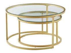 Mesas Auxiliares Nido Redondas Escandinavas en Vidrio Templado y Metal Dorado – 80x45 cm & 60x35 cm