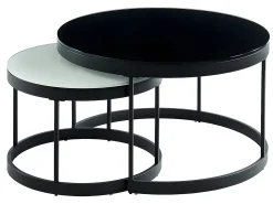 Mesas centro apilables Cristal templado metal negro BILLIE