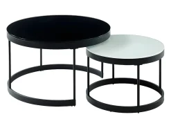 Mesas centro apilables Cristal templado metal negro BILLIE