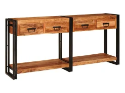 Mesas consola con cajón 2 piezas Marrón Madera de Acacia Sólida