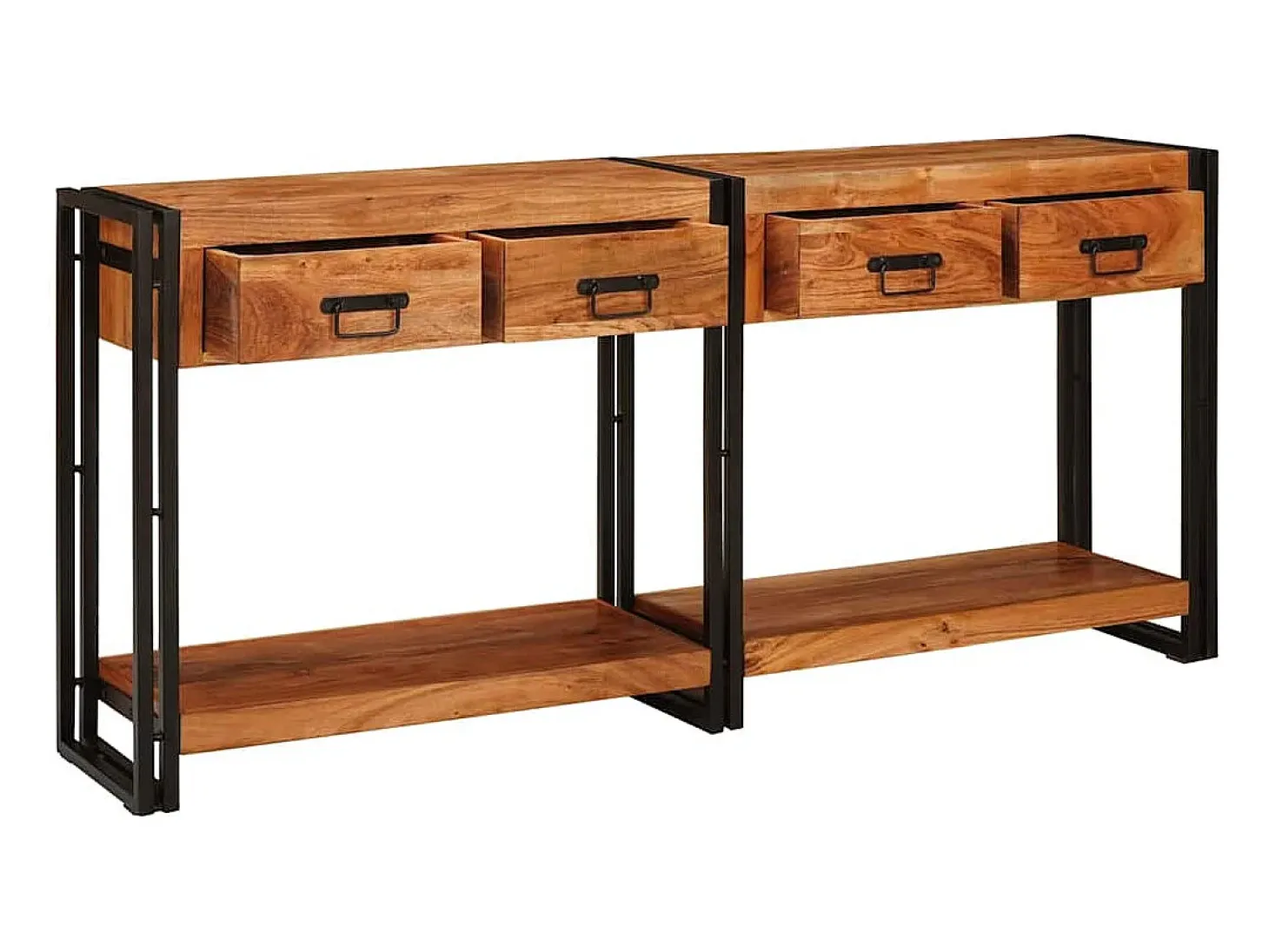 Mesas consola con cajón 2 piezas Marrón Madera de Acacia Sólida