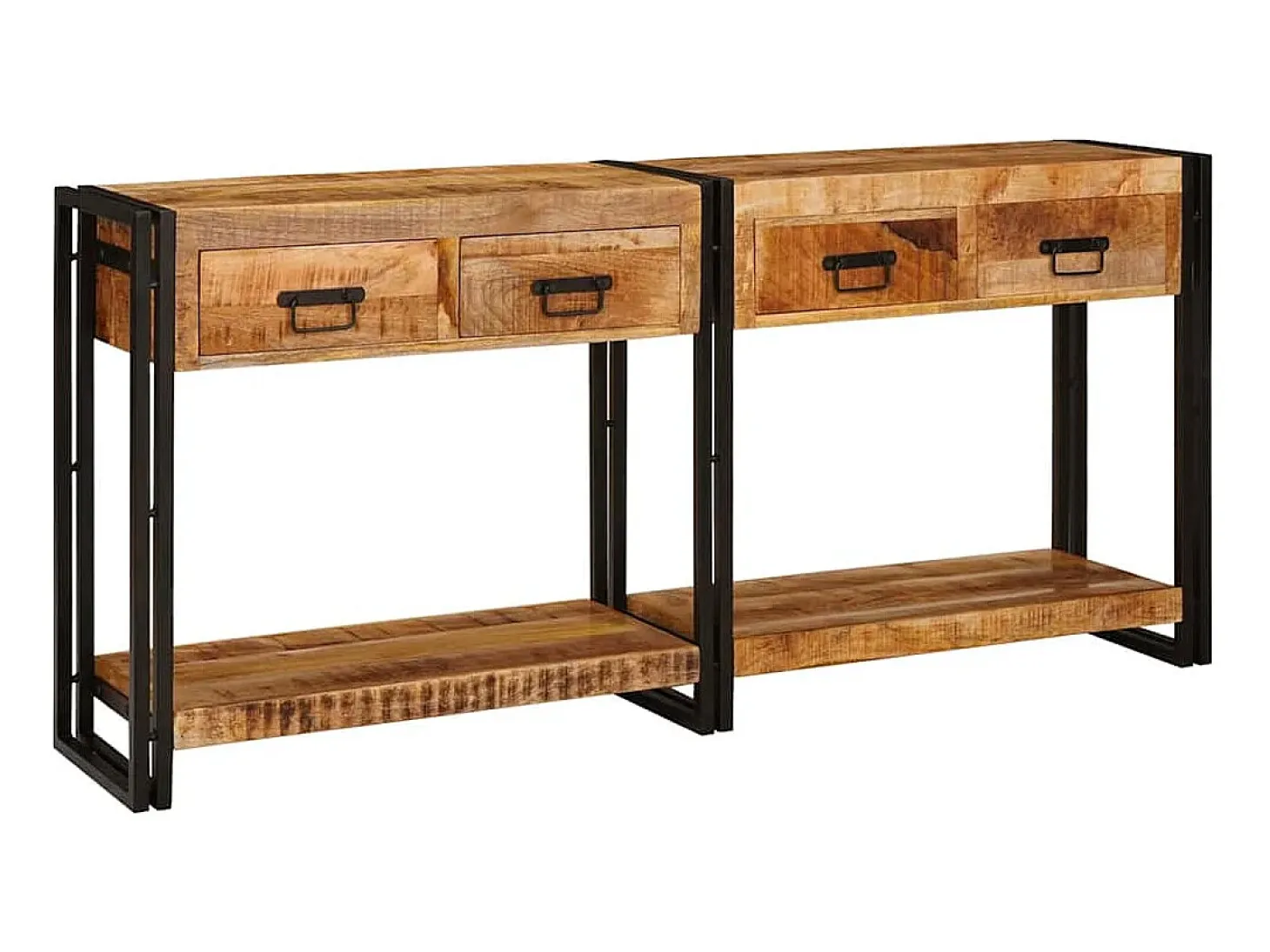 Mesas consola con cajón 2 piezas Marrón Madera de Mango Sólida
