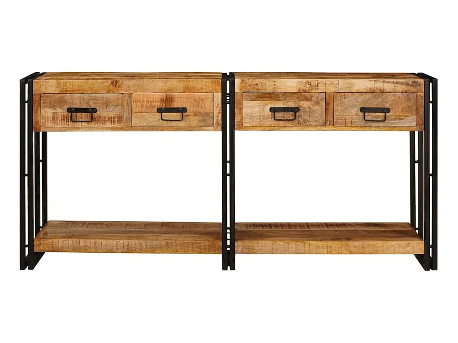 Mesas consola con cajón 2 piezas Marrón Madera de Mango Sólida