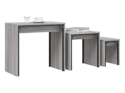 Mesas de centro apilables 3 piezas madera ingeniería gris Sonoma