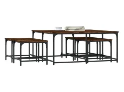 Mesas de centro apilables 5 piezas madera ingeniería roble humo