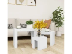 Mesas de centro apilables 3 piezas madera contrachapada blanco