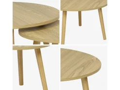 Mesas nido vintage redondas con efecto madera, set de 2 efecto fresno