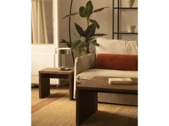 Mesita / Taburete de madera maciza en tono nogal de 45x50cm - TELVA - DECOWOOD