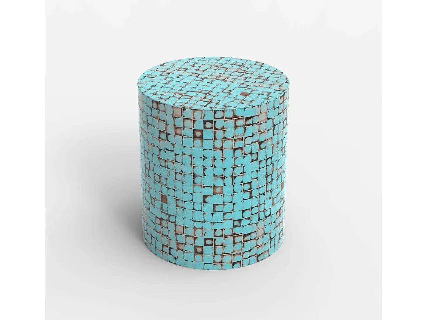 Mesita auxiliar moderna cilíndrica de madera para el salón con incrustaciones Hadi - Azul