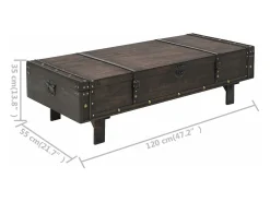 Mesita de centro de madera maciza estilo vintage 120x55x35 cm