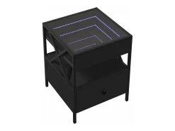 Mesita de noche con Infinity LED negra 40x40x51 cm