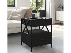 Mesita de noche con Infinity LED negra 40x40x51 cm