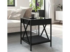 Mesita de noche con Infinity LED negra 40x40x49 cm