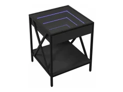 Mesita de noche con Infinity LED negra 40x40x49 cm