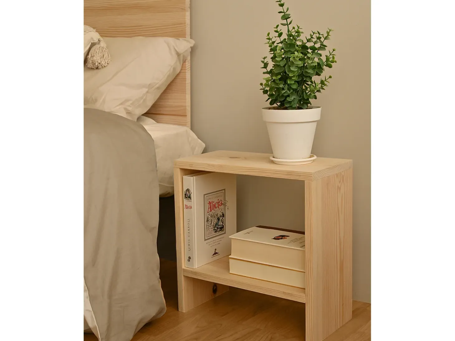 Mesita de noche de madera maciza en tono natural de 40x20cm - MELLER - DECOWOOD