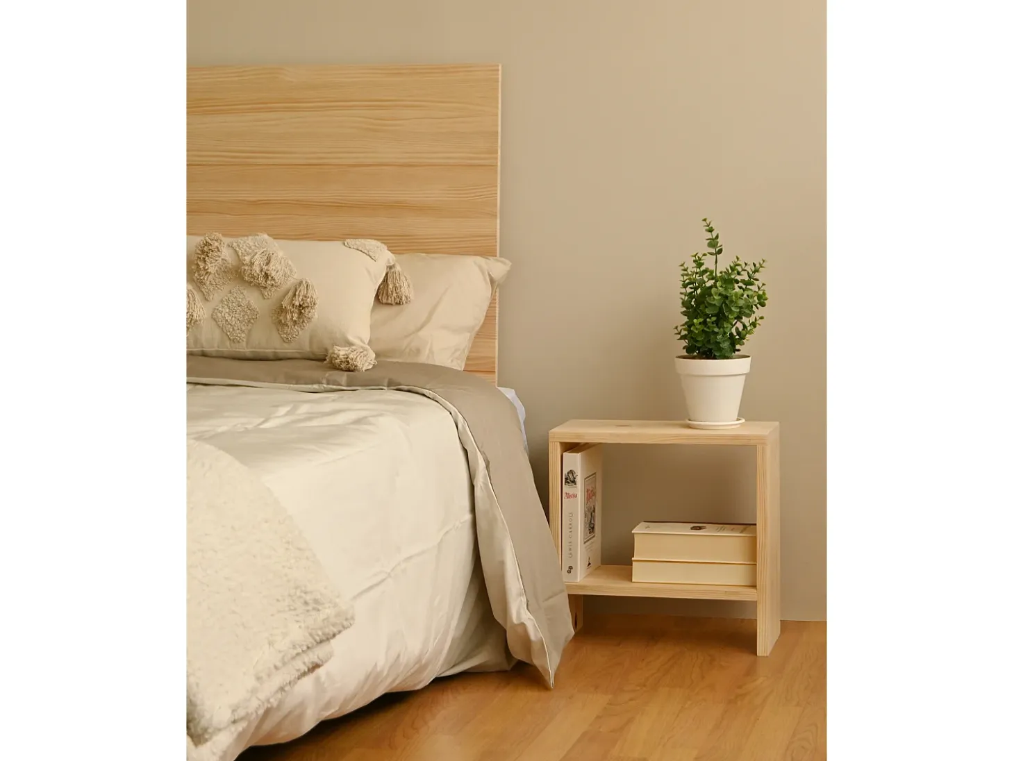 Mesita de noche de madera maciza en tono natural de 40x20cm - MELLER - DECOWOOD