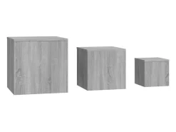Mesitas auxiliares 3 piezas madera contrachapada gris Sonoma