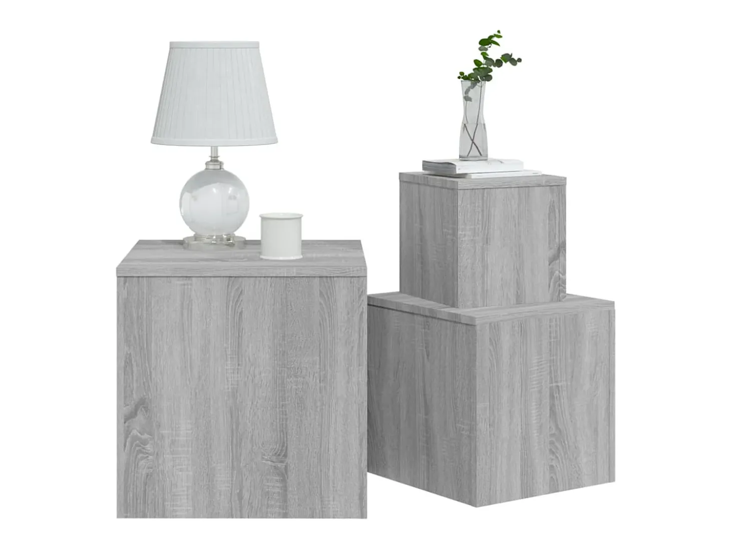 Mesitas auxiliares 3 piezas madera contrachapada gris Sonoma