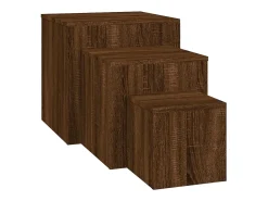 Mesitas auxiliares 3 piezas madera contrachapada marrón roble