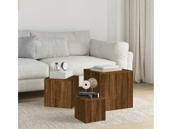 Mesitas auxiliares 3 piezas madera contrachapada marrón roble