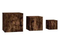 Mesitas auxiliares 3 piezas madera contrachapada roble ahumado