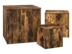 Mesitas auxiliares 3 piezas madera contrachapada roble ahumado