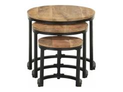 Mesitas auxiliares 3 Piezas madera de mango rugosa
