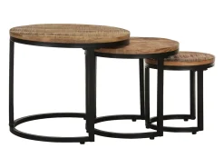Mesitas auxiliares 3 Piezas madera de mango rugosa