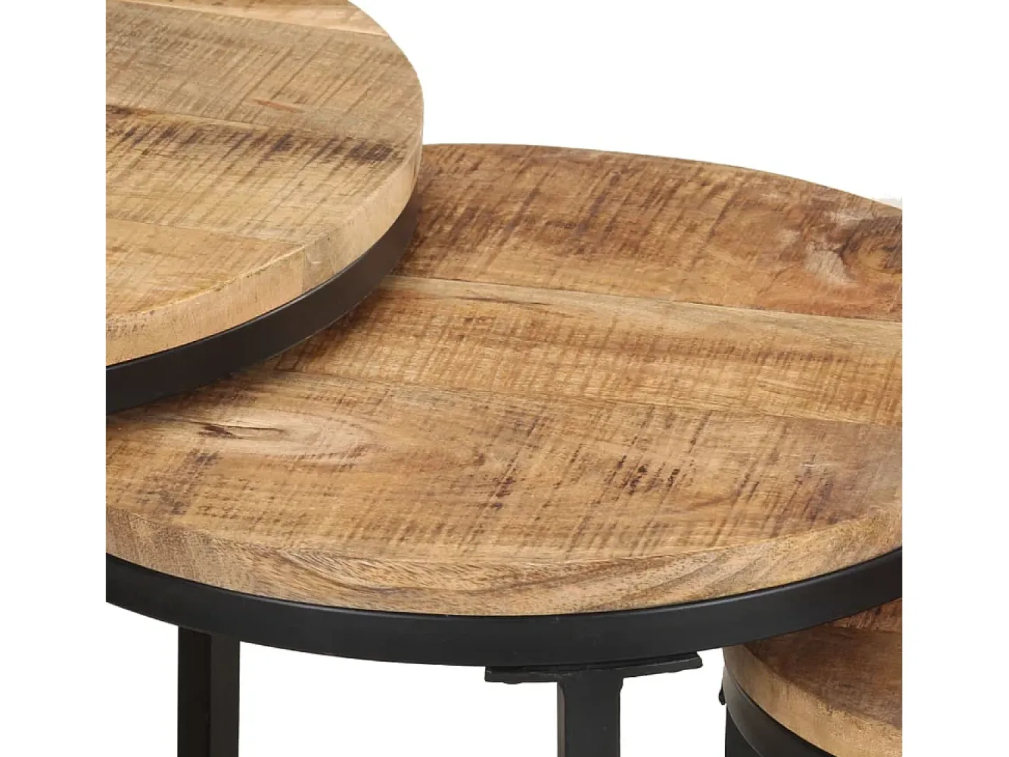 Mesitas auxiliares 3 Piezas madera de mango rugosa