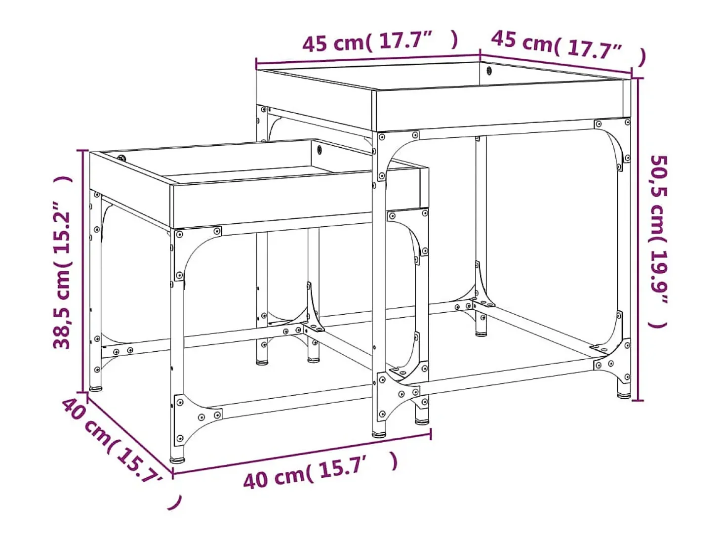 Mesitas auxiliares 3 uds madera contrachapada roble ahumado